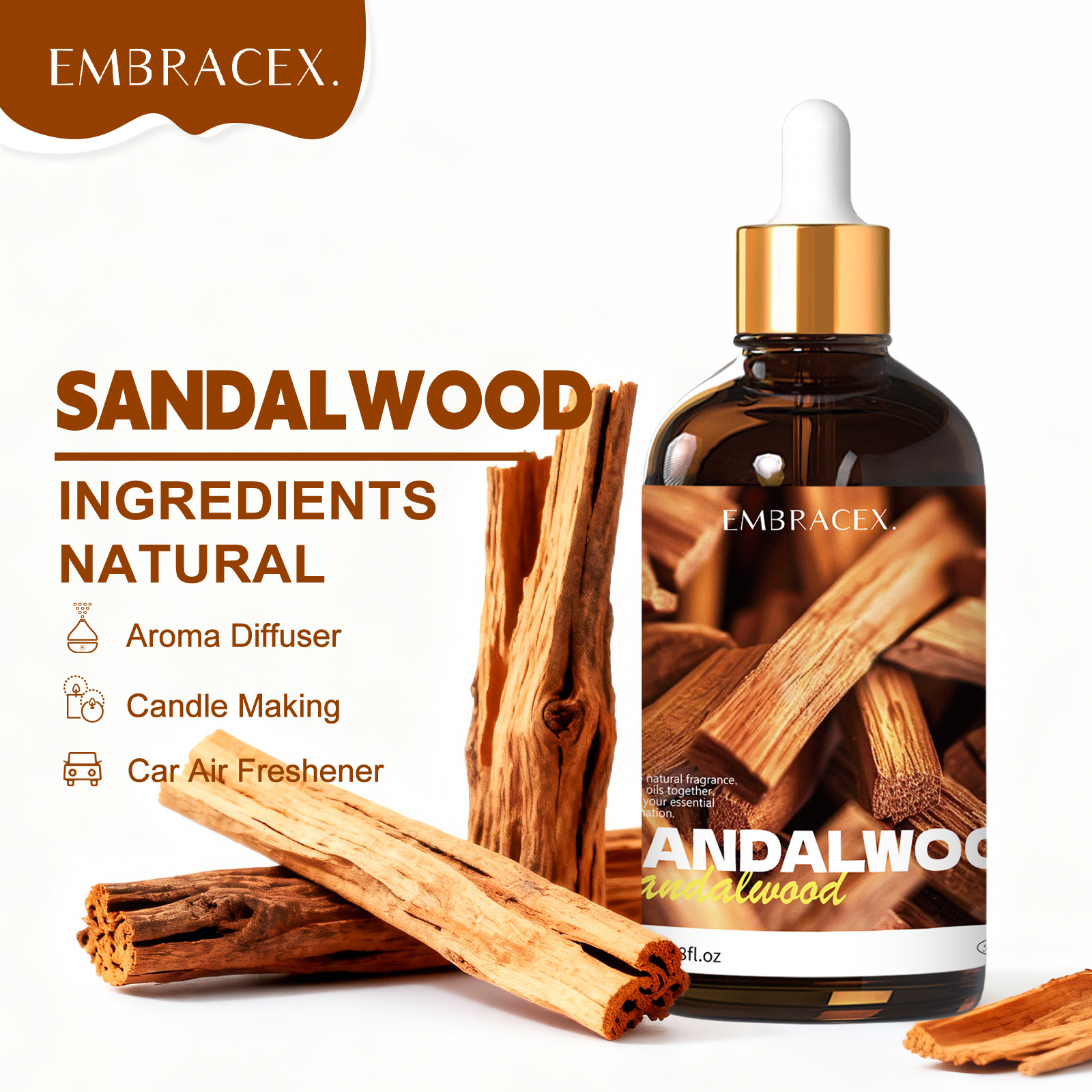 Sandalwood Perfume Oil - 100ml Sandalwood Essential Oil Massage Premium